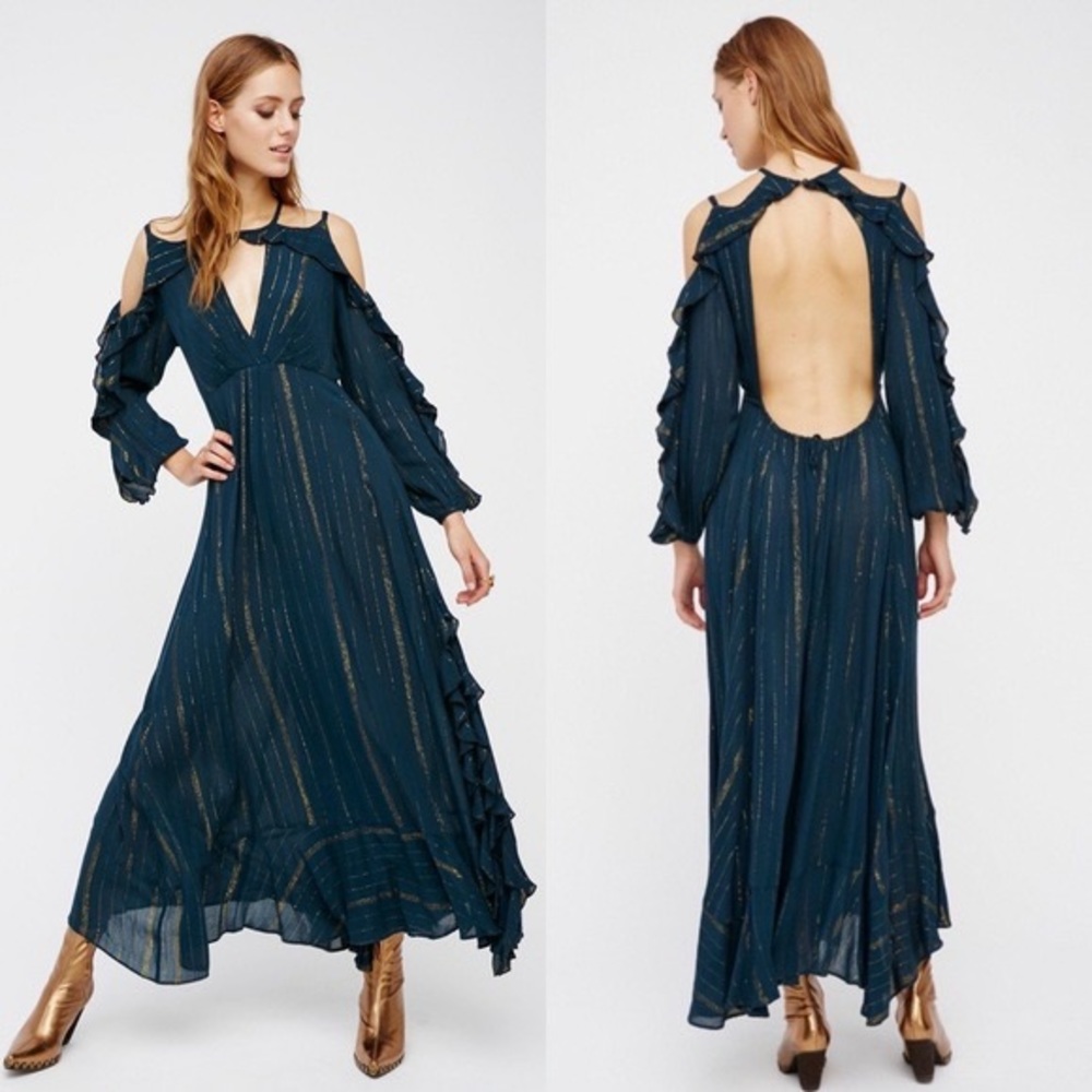 Free People Huxley Backless Maxi Dress Holly Green M NWT